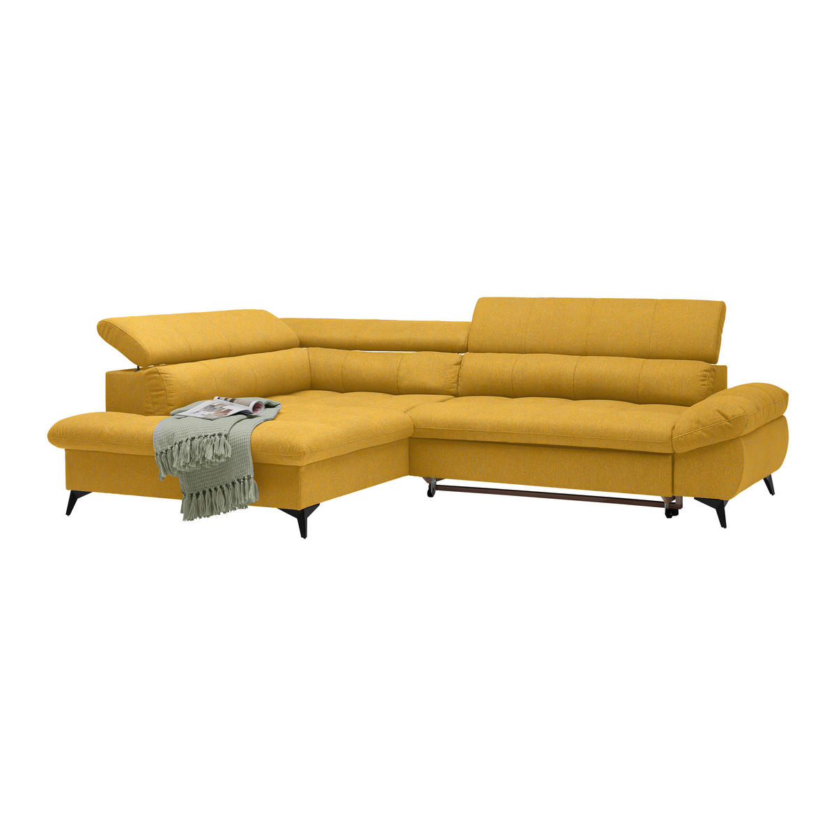 ECKSOFA in Chenille Senfgelb  - Senfgelb/Schwarz, Modern, Textil/Metall (201/296cm) - Livetastic