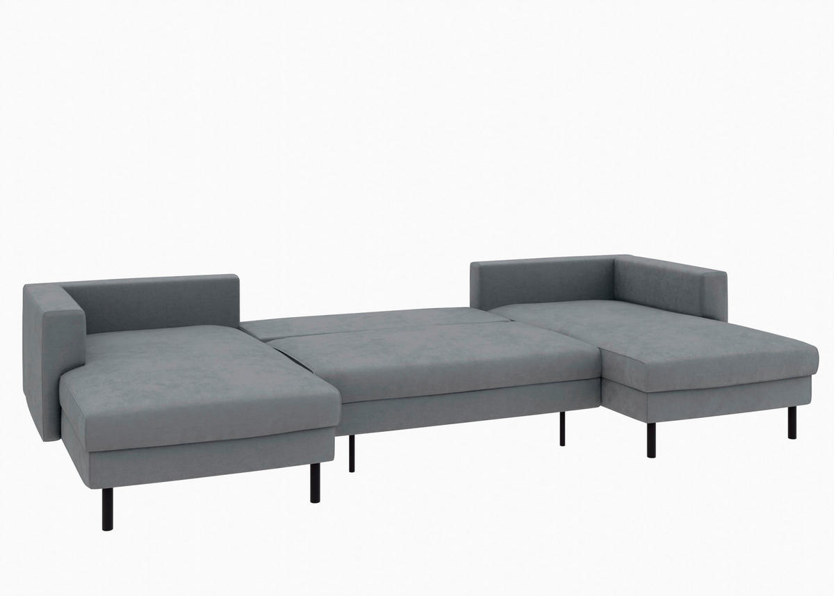 WOHNLANDSCHAFT Anthrazit Struktur  - Anthrazit/Schwarz, MODERN, Textil/Metall (161/306/161cm) - Trendmanufaktur