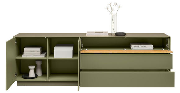 LOWBOARD Triest in 207/69/42 cm - Eichefarben/Olivgrün, Design, Glas/Holz (207/69/42cm) - Novel