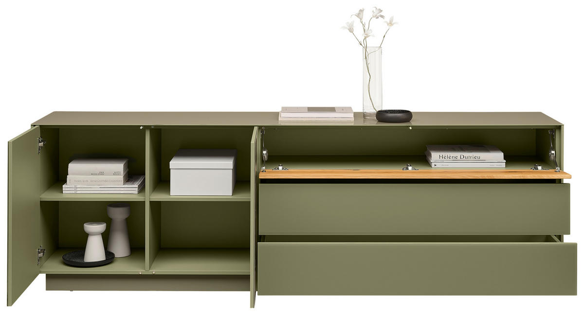 TV-SZEKRÉNY 207/69/42 cm  - olívazöld/tölgyfa, Design, faalapú anyag/Üveg (207/69/42cm) - Novel