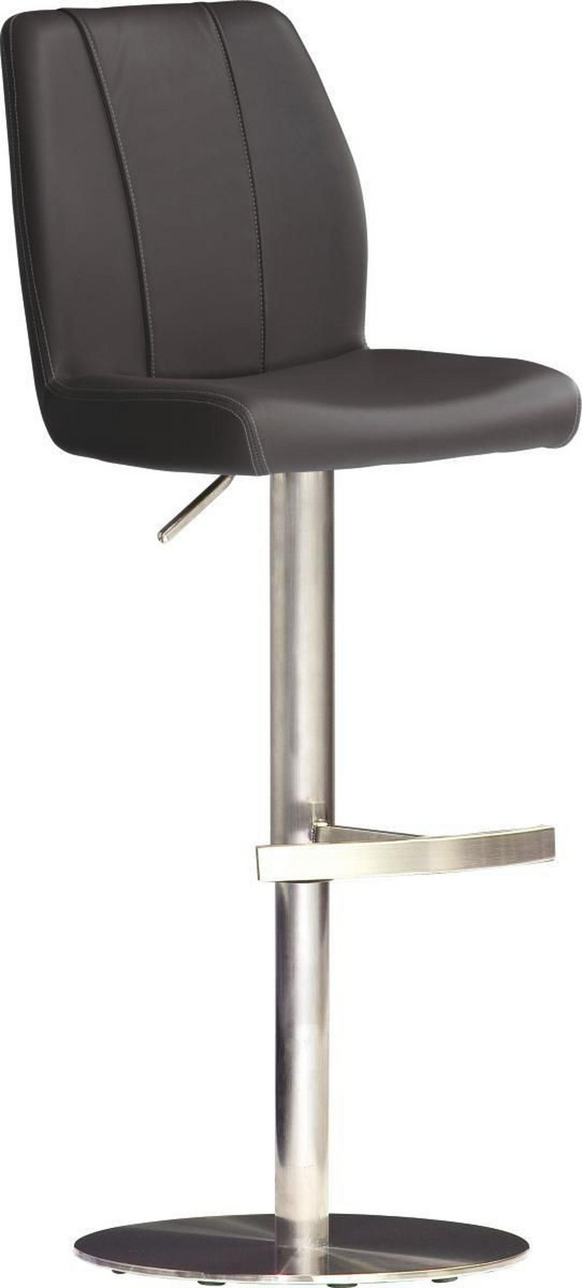 BARHOCKER in Metall, Leder Schwarz, Edelstahlfarben  - Edelstahlfarben/Schwarz, Design, Leder/Metall (43/88-113/53cm) - MID.YOU