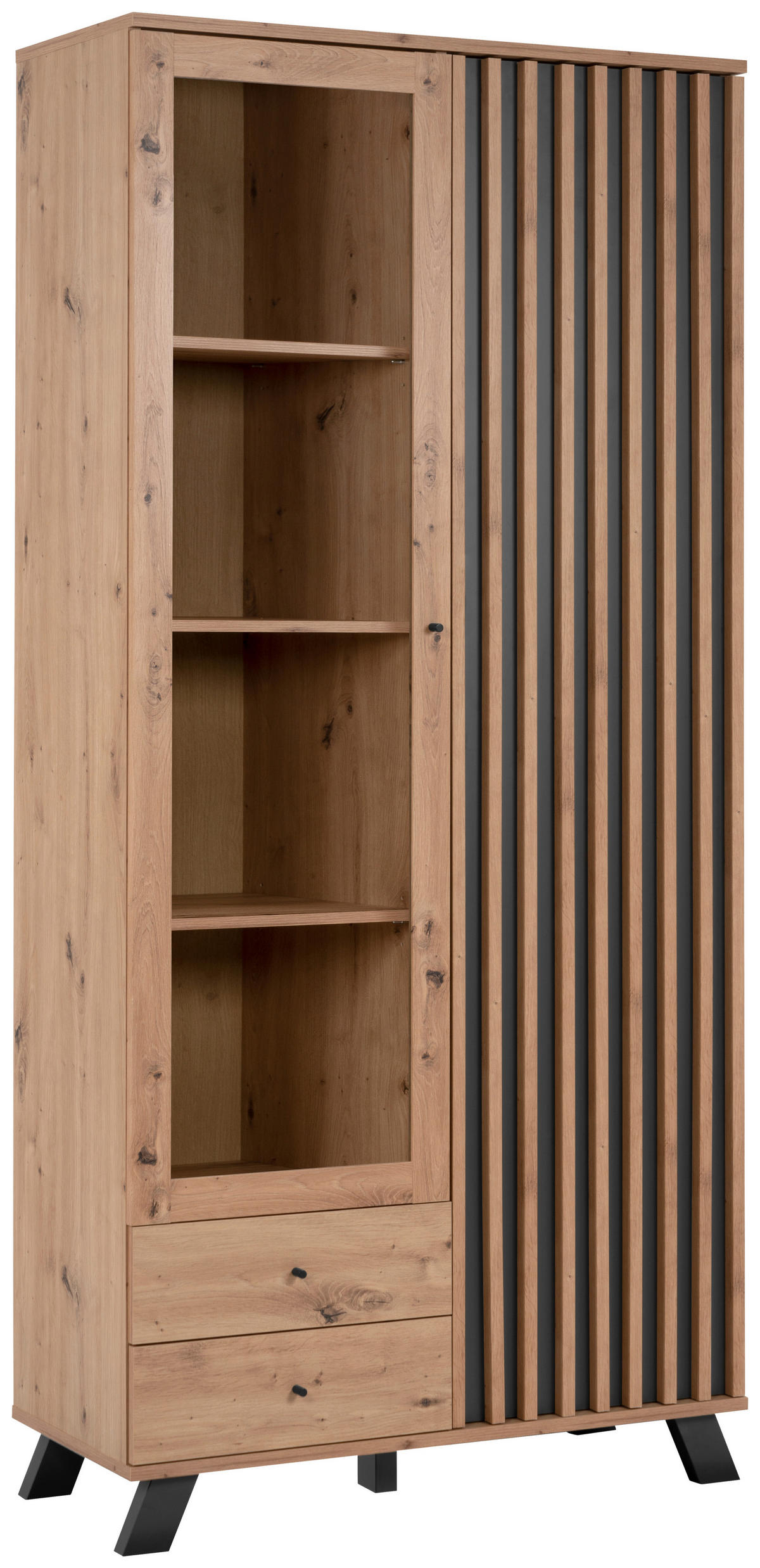 VITRINE in Anthrazit, Eiche Artisan  - Anthrazit/Schwarz, Lifestyle, Glas/Holzwerkstoff (92/198/40cm) - MID.YOU