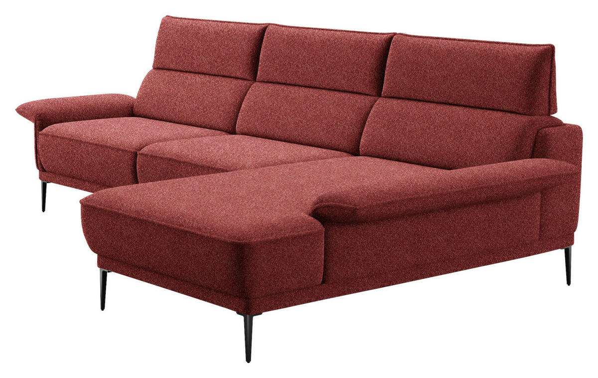 ECKSOFA in Bouclé Rot  330/186 cm  - Rot/Schwarz, Design, Textil/Metall (330/186cm) - Johann Jakob