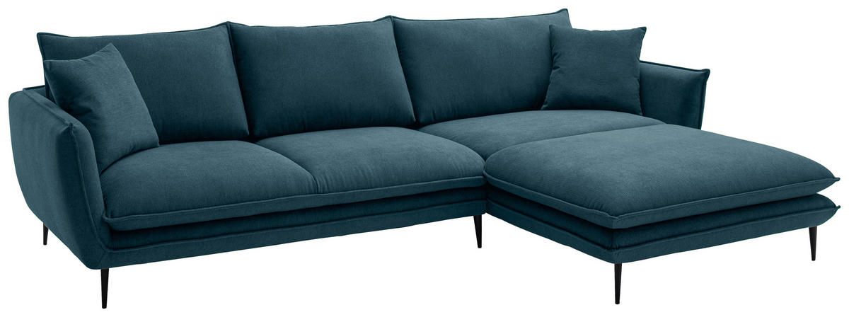 ECKSOFA Petrol Webstoff  - Petrol/Schwarz, KONVENTIONELL, Textil/Metall (304/196cm) - Hom`in