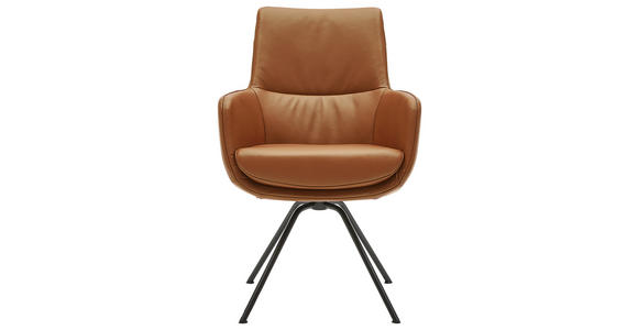ARMLEHNSTUHL Echtleder Rostfarben - Rostfarben/Schwarz, Design, Leder/Metall (60/90/61cm) - Dieter Knoll