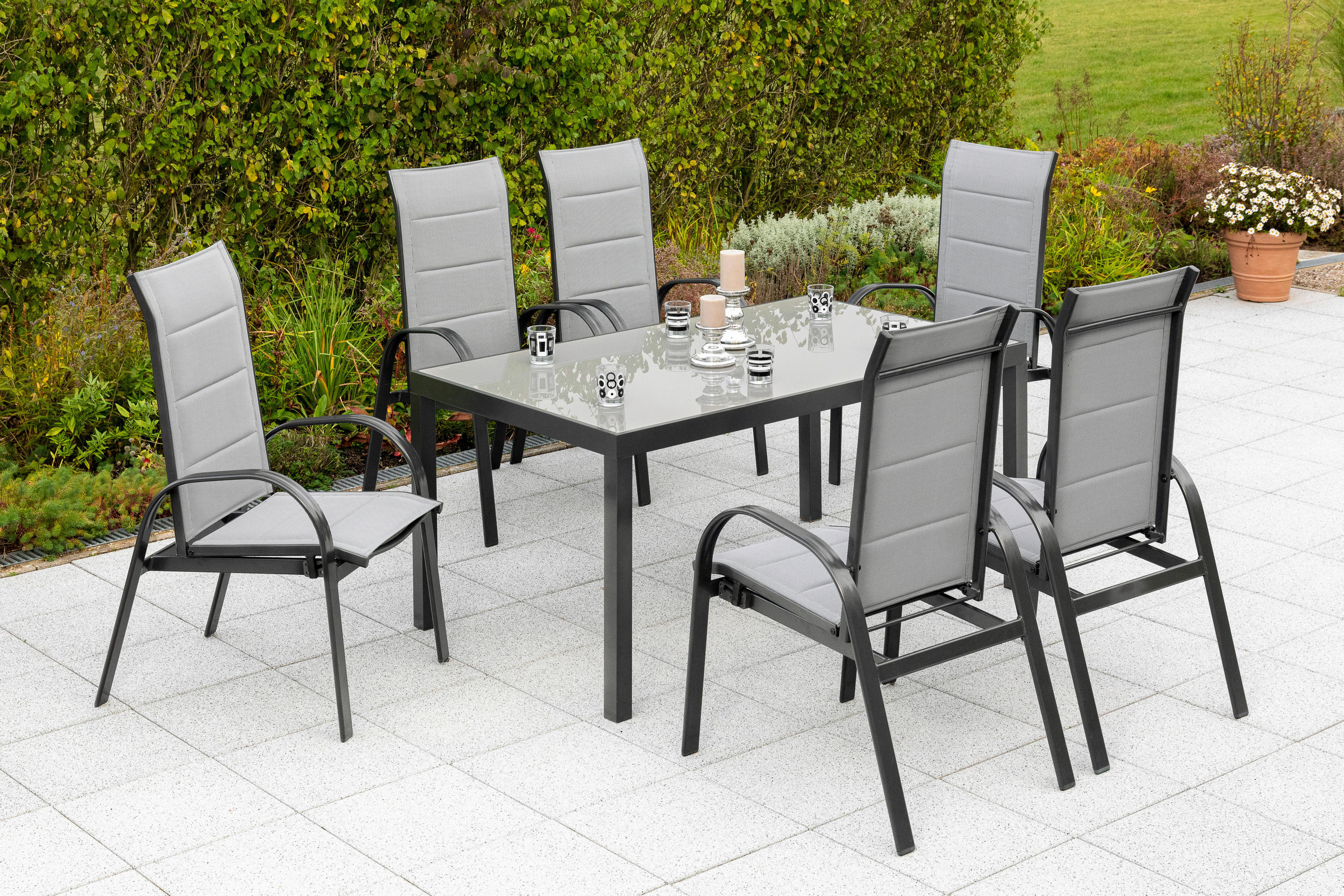 GARTENSET Aluminium  - Graphitfarben/Grau, MODERN, Textil/Metall - Gardenson
