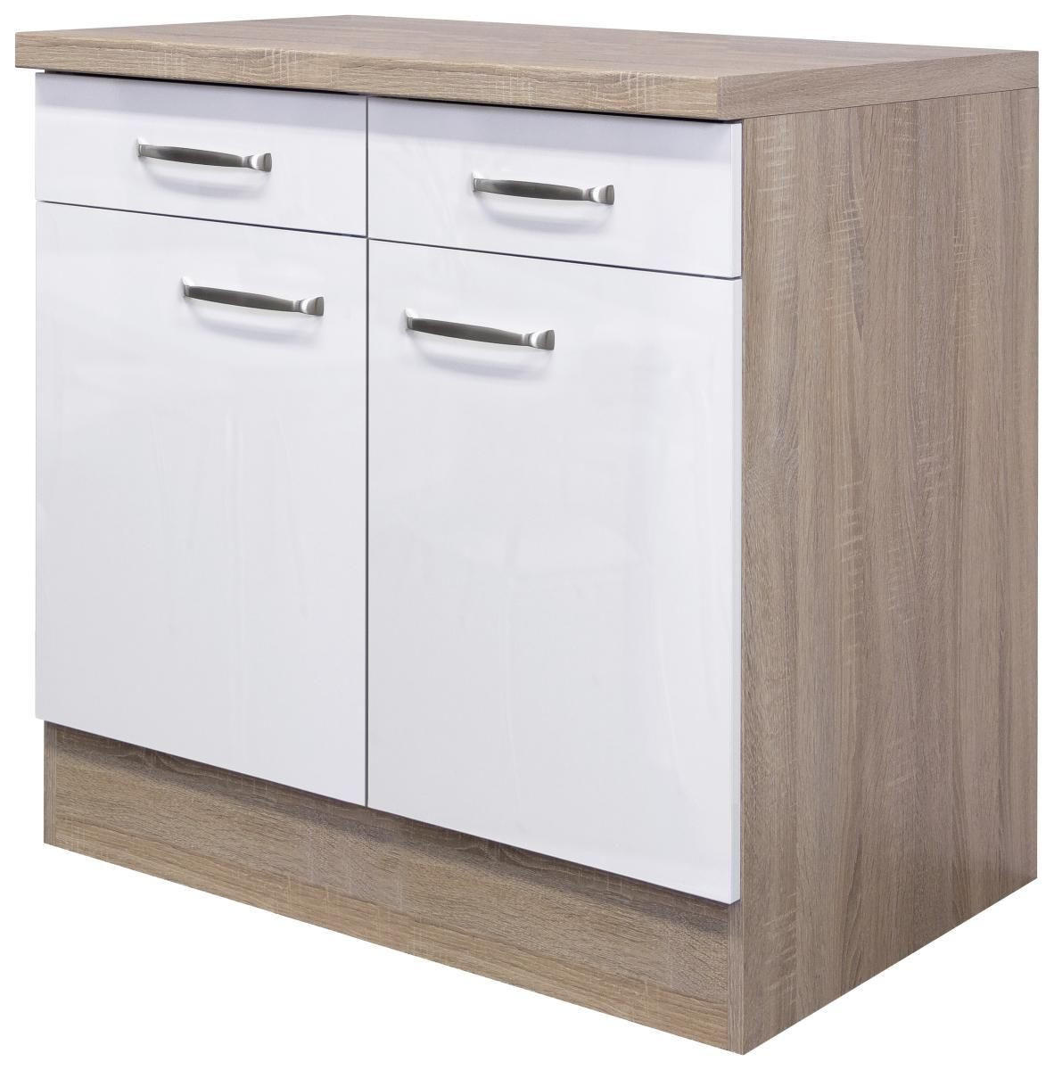 KÜCHENUNTERSCHRANK 80/86/60 cm  in Sonoma Eiche, Weiß Hochglanz  - Edelstahlfarben/Weiß Hochglanz, MODERN, Holzwerkstoff/Metall (80/86/60cm) - FlexWell