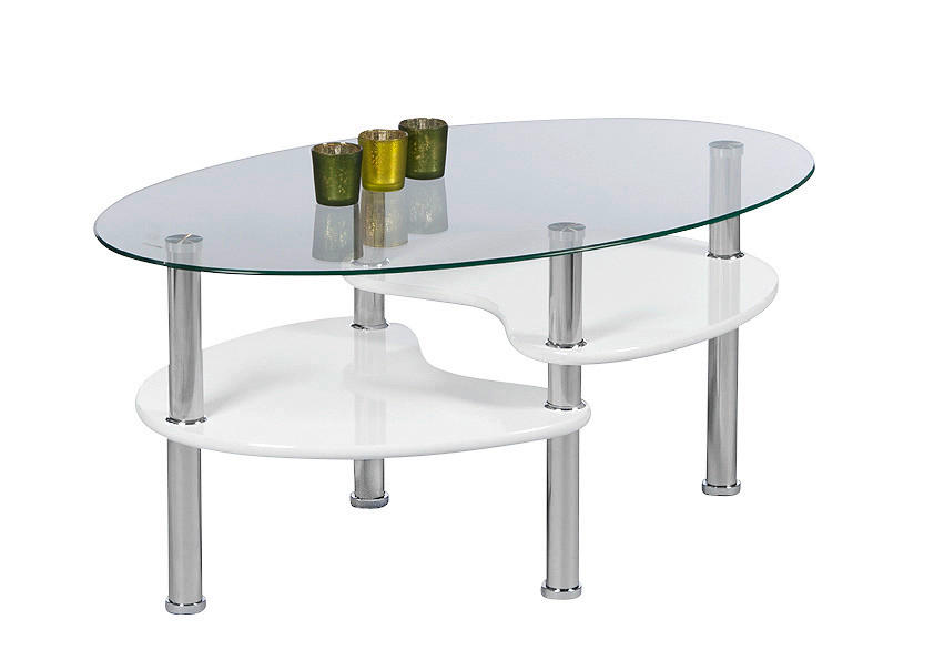 MĂSUȚĂ DE CAFEA lemn, sticlă   - alb/culoare aluminiu, Design, sticlă/lemn (55/41/90cm) - Carryhome