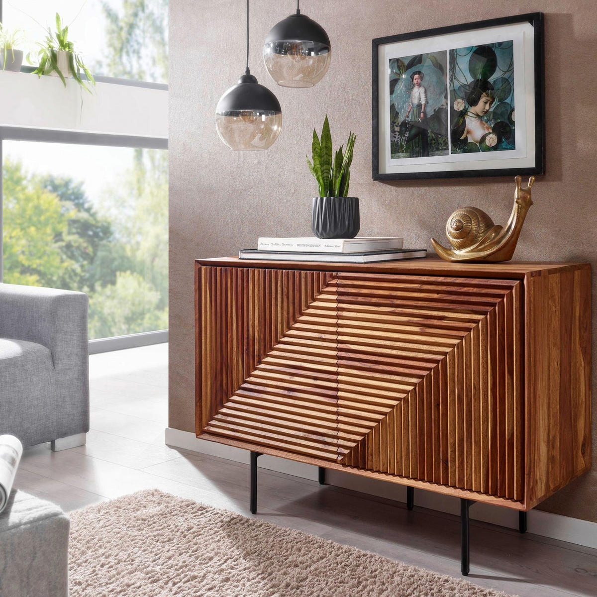 SIDEBOARD  in 100/71/40 cm  - Sheeshamfarben/Schwarz, Design, Holz/Metall (100/71/40cm) - MID.YOU