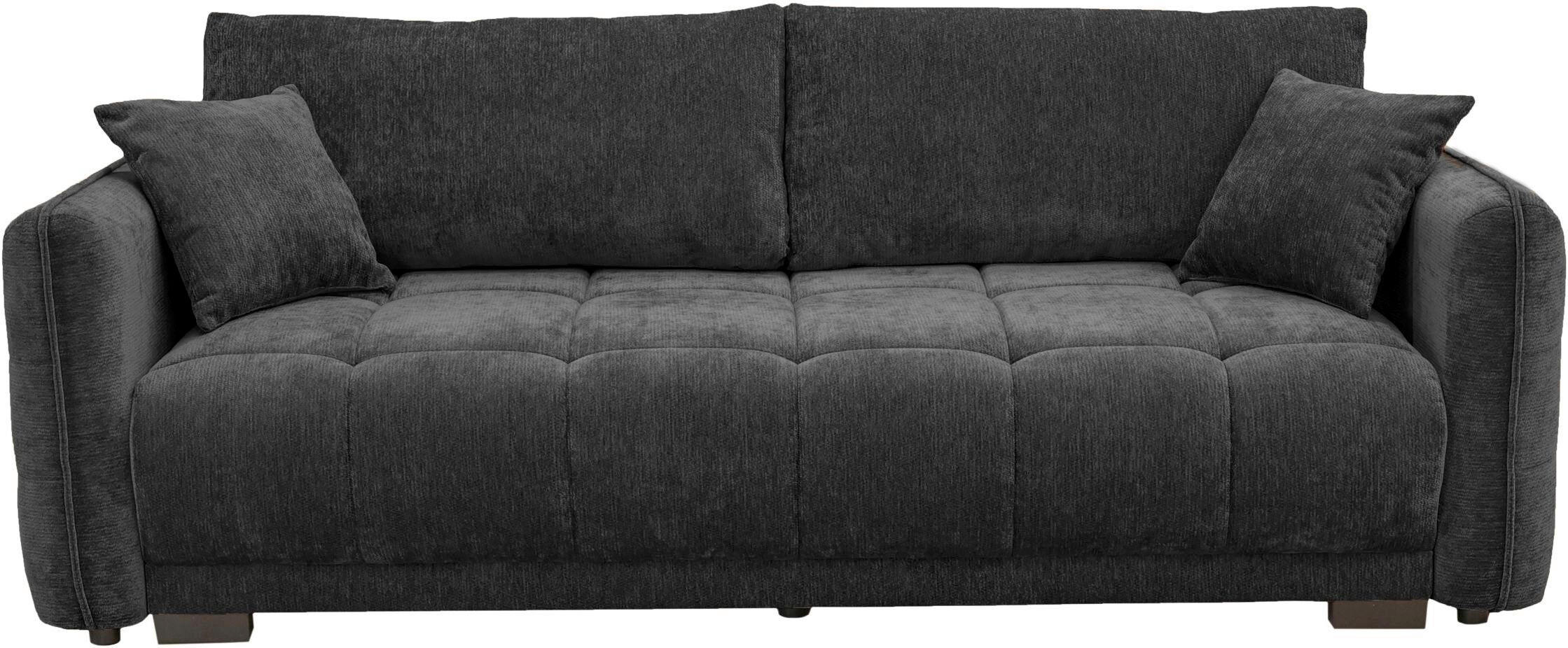BOXSPRINGSOFA Chenille Anthrazit  inkl. Zierkissen, Rückenkissen, Bettkasten, Schlaffunktion  - Anthrazit/Schwarz, KONVENTIONELL, Kunststoff/Textil (235/94/103cm) - Novel