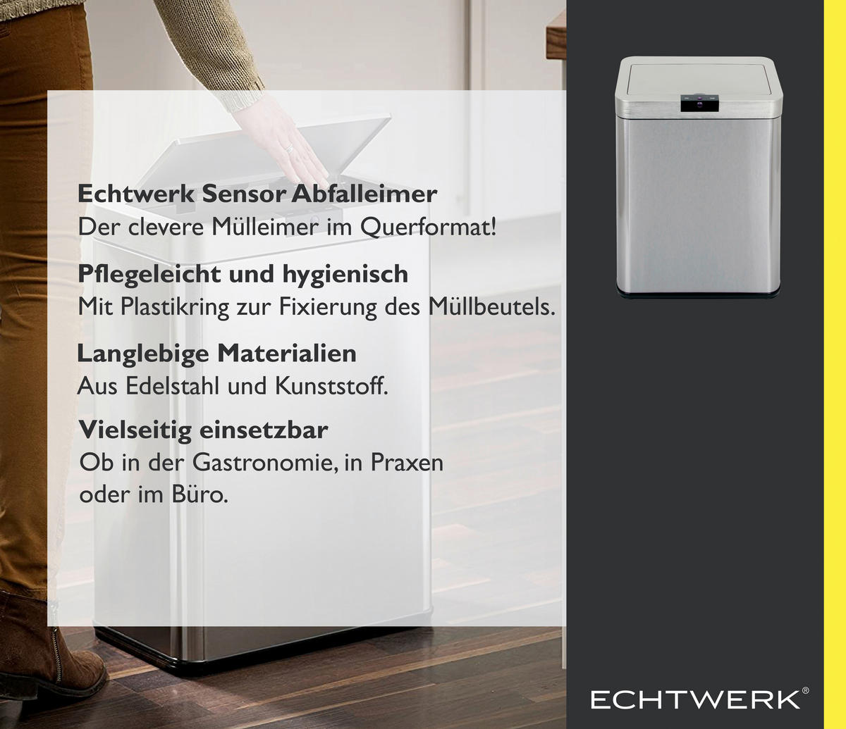 ABFALLEIMER 48 L  - Silberfarben/Schwarz, Trend, Kunststoff/Metall (40.3/25.3/57.4cm) - Echtwerk