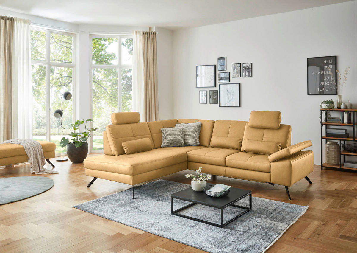 ECKSOFA in Lederlook, Mikrofaser Gelb  - Gelb/Schwarz, Design, Textil/Metall (194/261cm) - Beldomo System