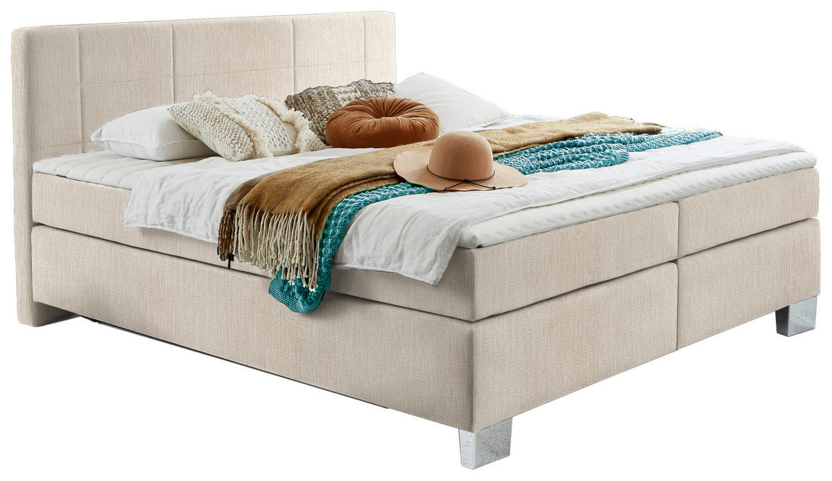 BOXSPRINGBETT 160/200 cm  in Taupe  - Taupe/Chromfarben, Konventionell, Kunststoff/Textil (160/200cm) - Hom`in