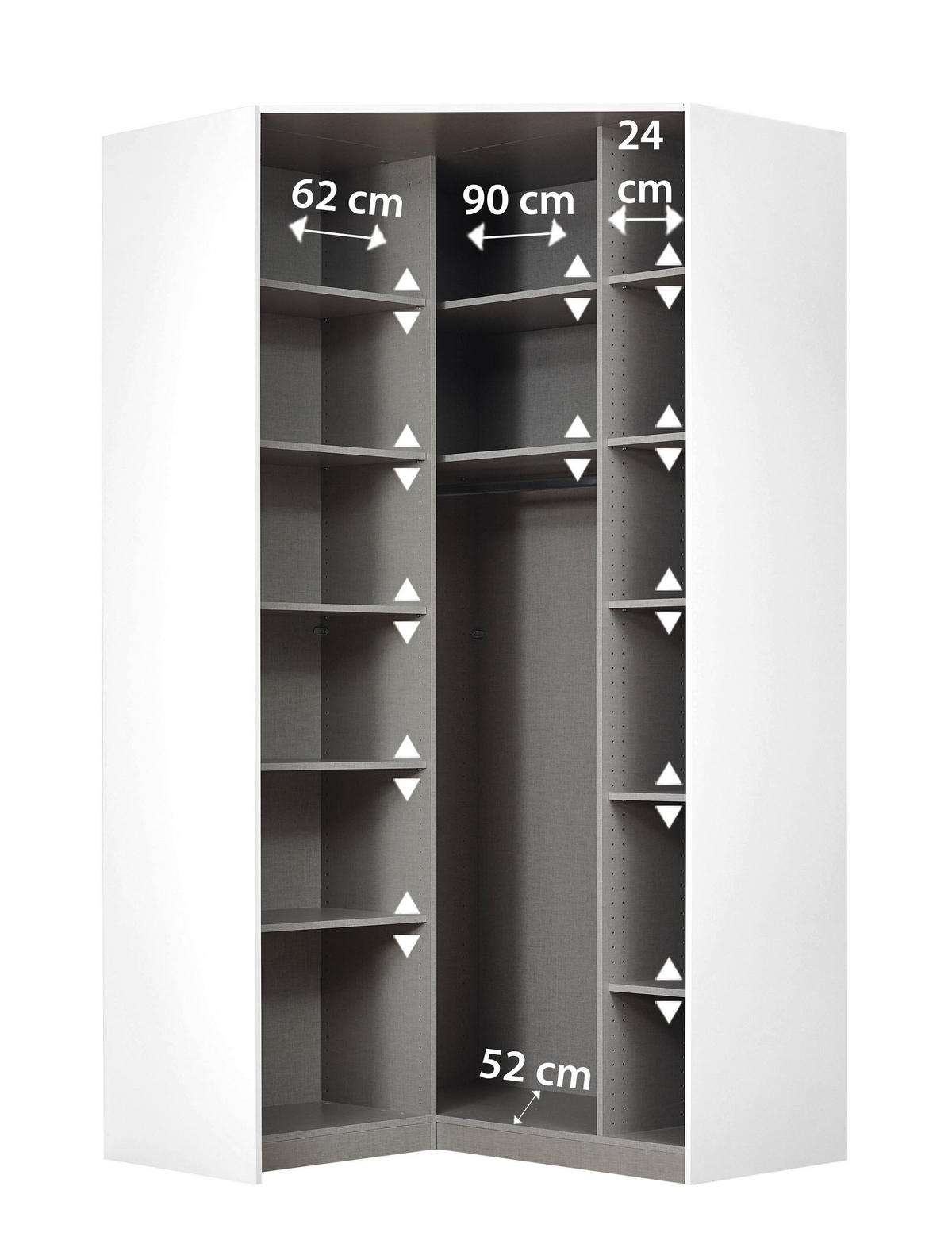 ECKKLEIDERSCHRANK 117/229/117 cm  - Weiß/Grau, MODERN, Holzwerkstoff (117/229/117cm) - Rauch Möbel