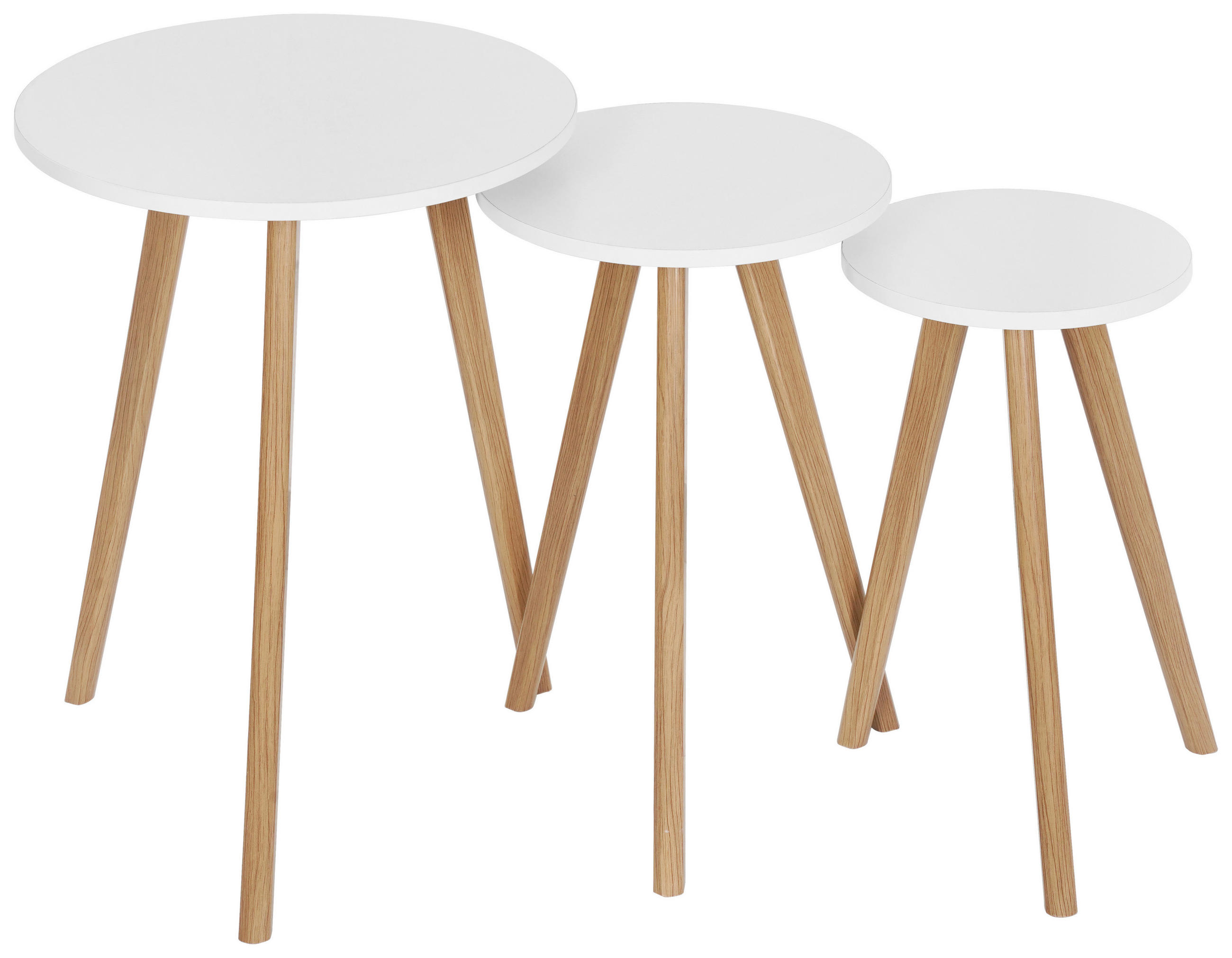 BEISTELLTISCHSET in Holz, Holzwerkstoff einfacher Aufbau 24-30-40/24-30-40/38-43-48 cm  - Naturfarben/Weiß, Basics, Holz/Holzwerkstoff (24-30-40/24-30-40/38-43-48cm) - Carryhome