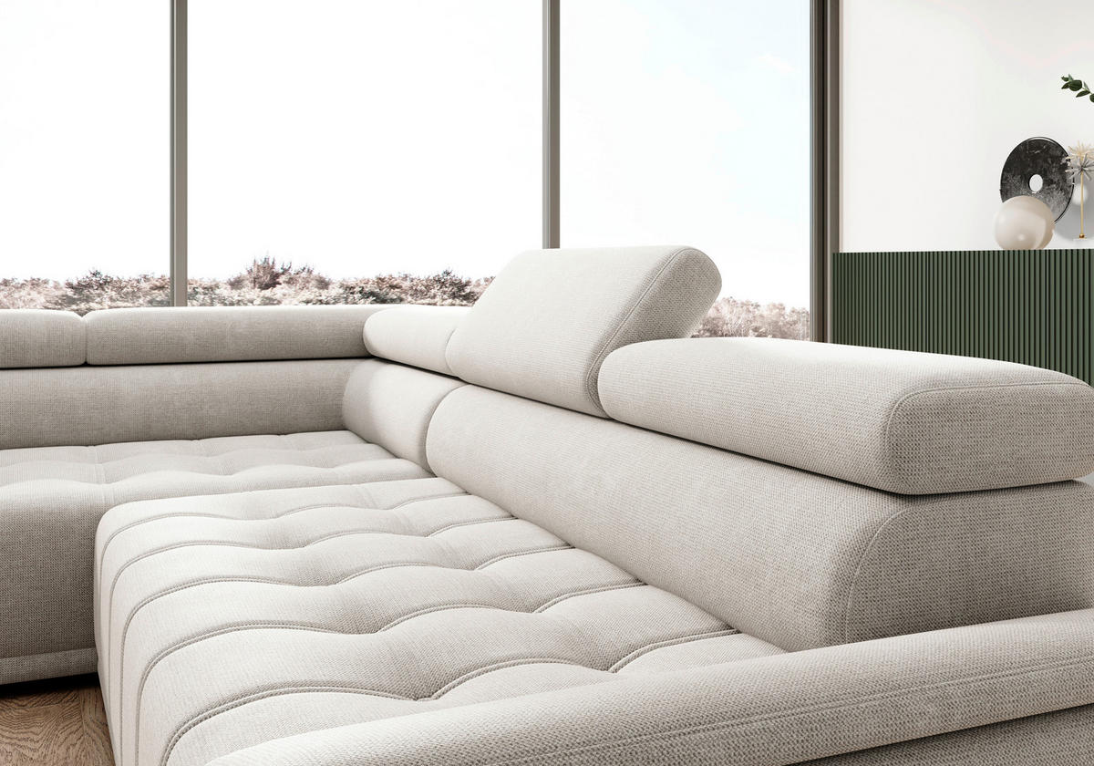 HÖRNSOFFA i chenille, vävt tyg gråvit  - gråvit/svart, Modern, textil/plast (206/283cm) - MID.YOU