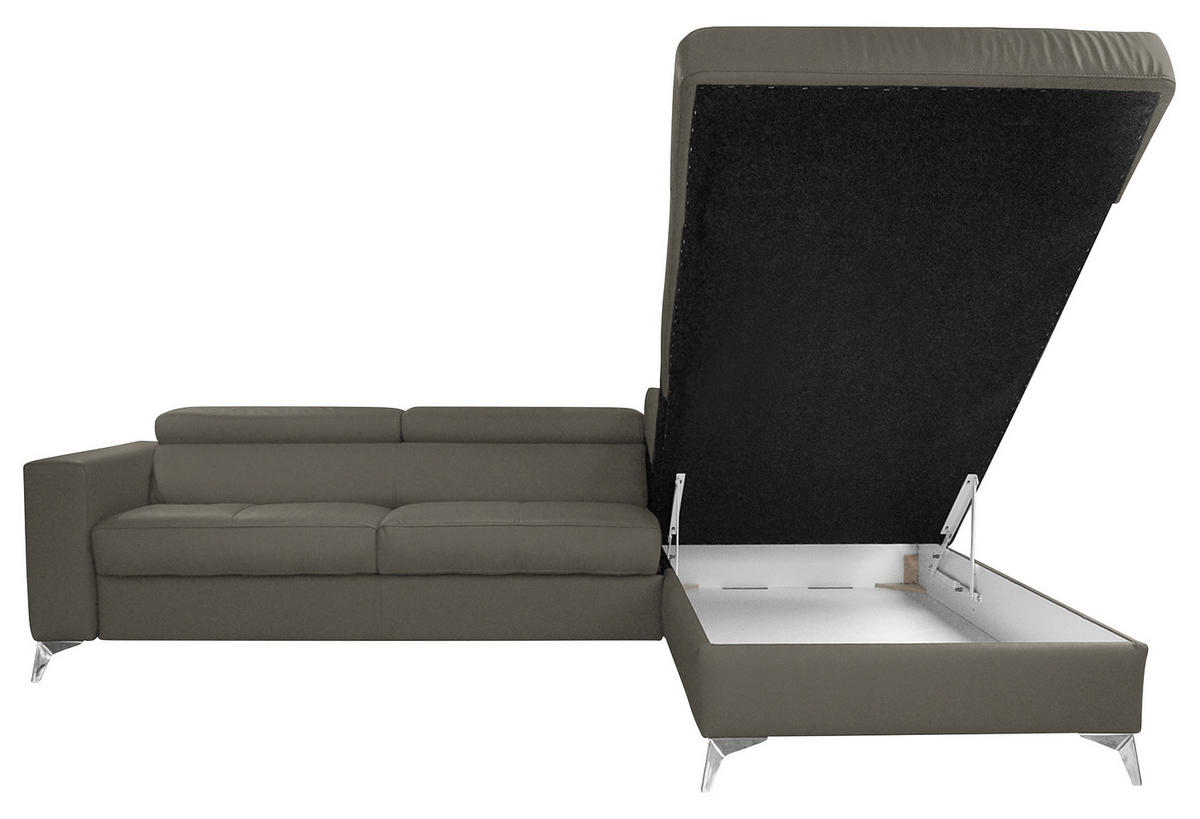 ECKSOFA in Lederlook Echtleder Schlammfarben  - Chromfarben/Schlammfarben, Design, Leder/Textil (286/208cm) - Livetastic