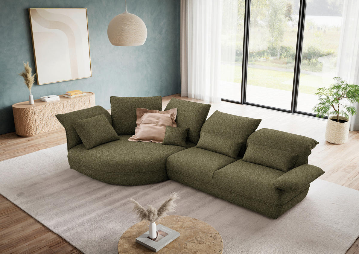 ECKSOFA Chenille Grün  - Schwarz/Grün, Design, Kunststoff/Textil (154/343cm) - Koinor