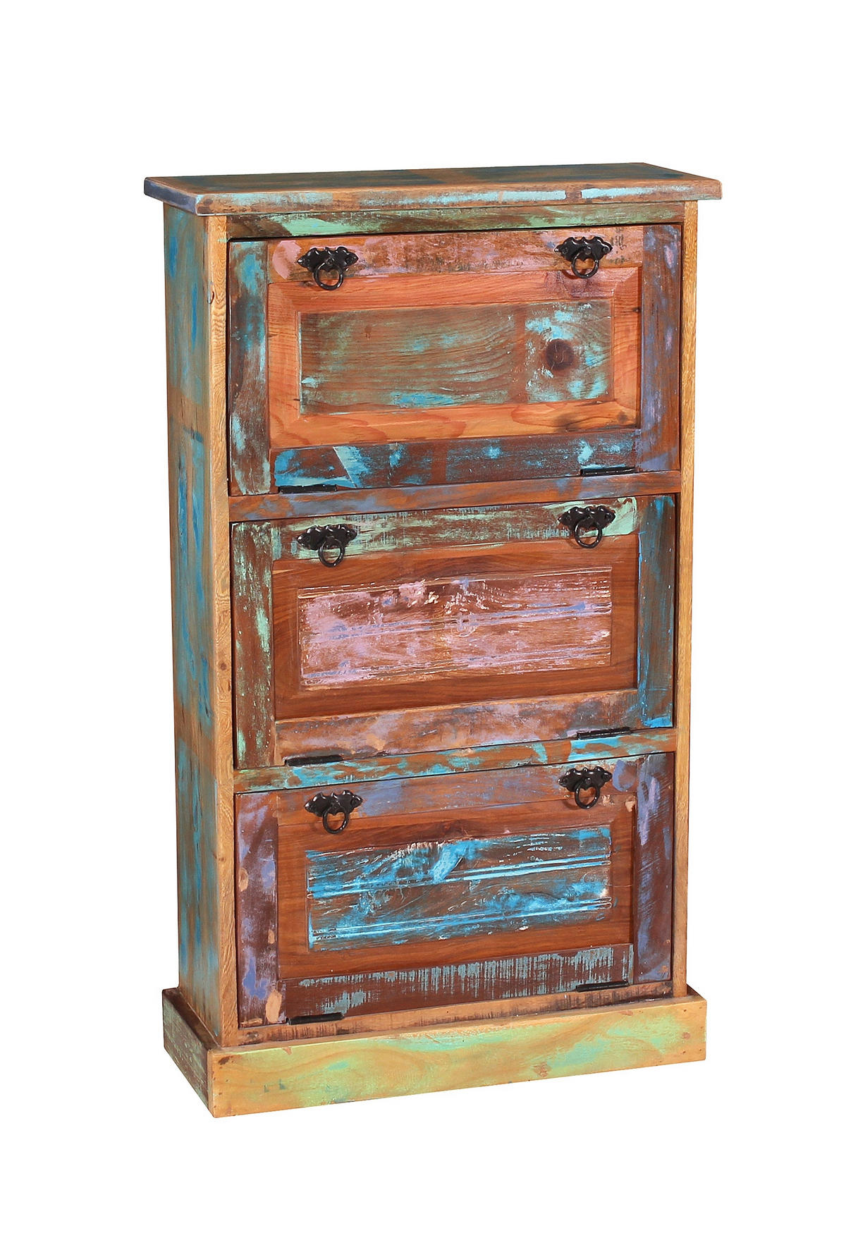 SCHUHSCHRANK Altholz massiv Multicolor  - Multicolor/Schwarz, Design, Holz/Metall (65/110/25cm) - MID.YOU