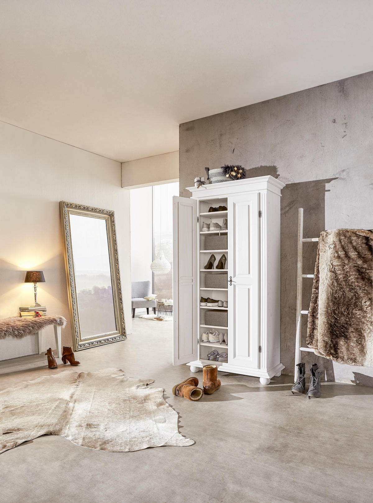 SCHUHSCHRANK Fichte massiv Weiß  - Weiß, LIFESTYLE, Holz (90/190/45cm) - Landscape