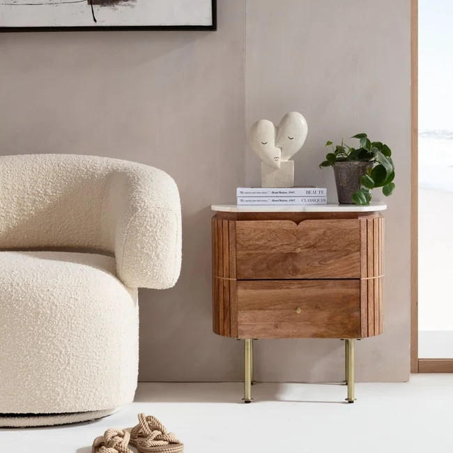 KOMMODE  in 50/55/35 cm  - Beige/Goldfarben, Design, Holz/Stein (50/55/35cm) - Kare-Design
