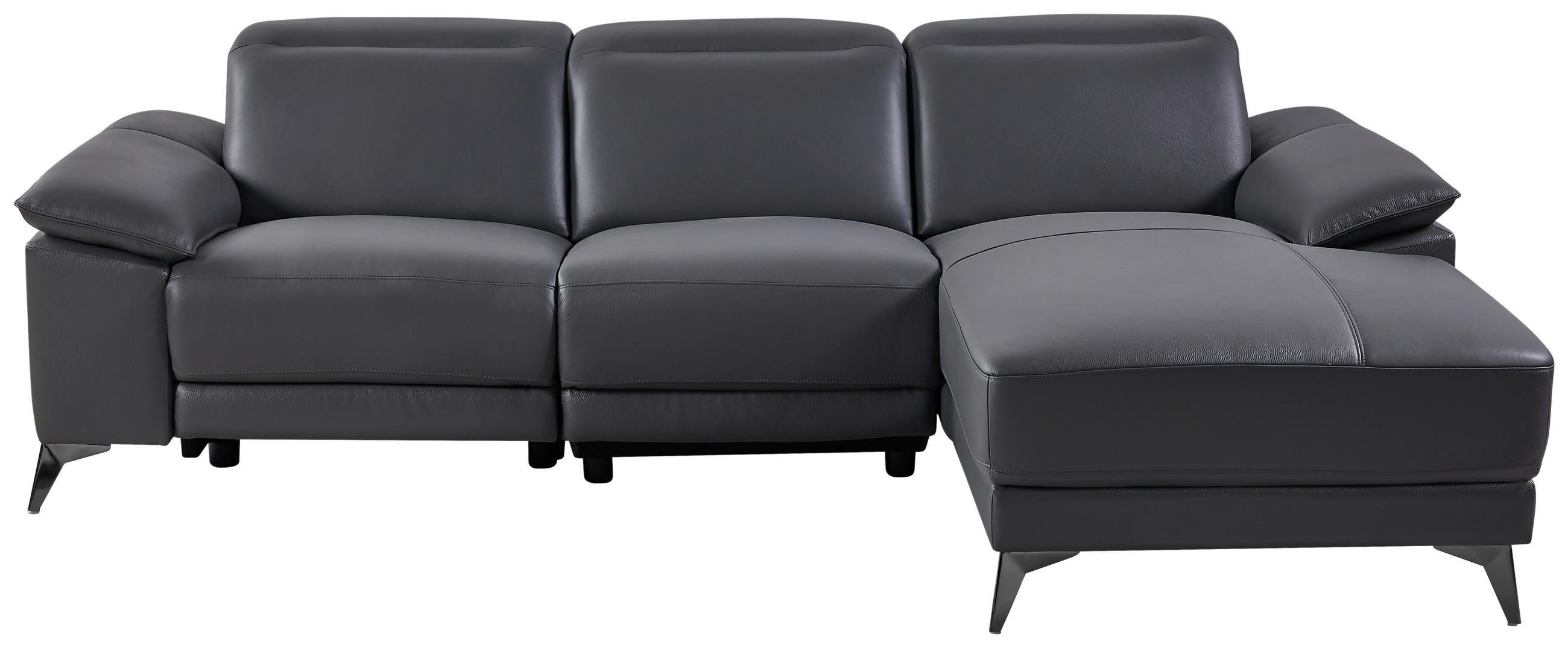 ECKSOFA Grau Echtleder  - Schwarz/Grau, Design, Leder/Metall (255/171cm) - Livetastic