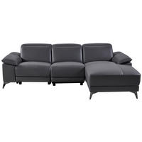 ECKSOFA Grau Echtleder  - Schwarz/Grau, Design, Leder/Metall (255/171cm) - Livetastic