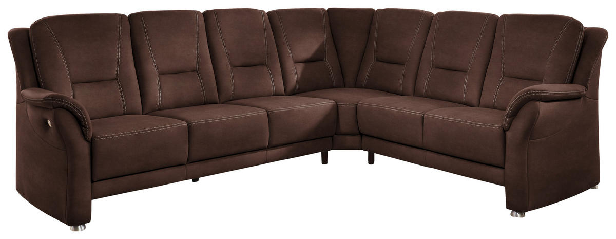 ECKSOFA in Mikrofaser Braun  275/223 cm  - Beige/Alufarben, KONVENTIONELL, Textil/Metall (275/223cm) - Beldomo Comfort