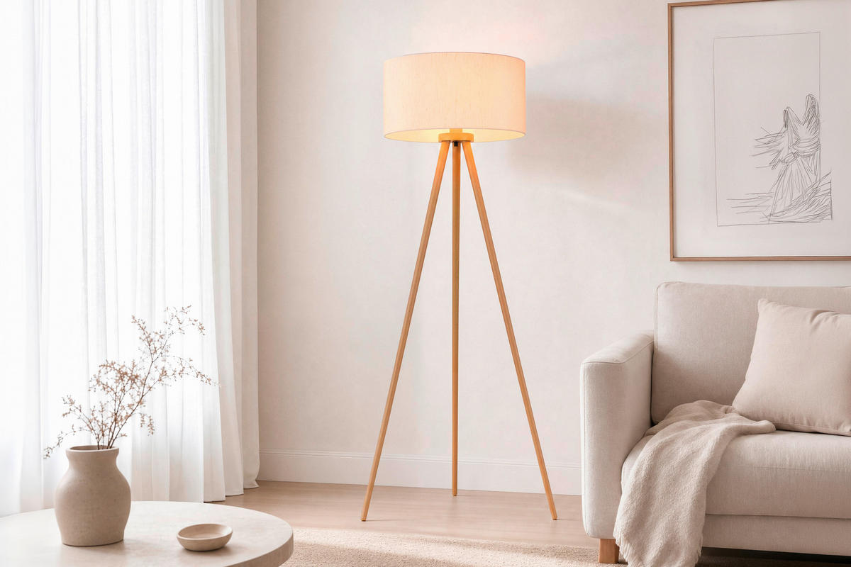 STEHLEUCHTE Stabilo 57/148 cm  - Sandfarben/Naturfarben, Natur, Holz/Textil (57/148cm) - Globo