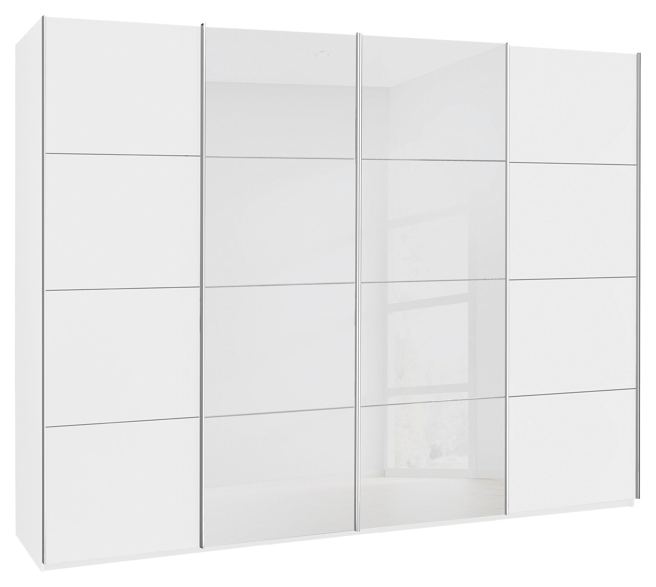 SCHWEBETÜRENSCHRANK 271/235/68 cm 4-türig Weiß  - Chromfarben/Weiß, KONVENTIONELL, Glas/Holzwerkstoff (271/235/68cm) - Novel