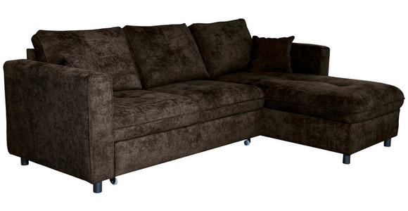 ECKSOFA  in Flachgewebe Dunkelbraun  - Dunkelbraun/Schwarz, KONVENTIONELL, Textil/Metall (252/162cm) - Carryhome