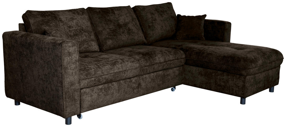 ECKSOFA Dunkelbraun Flachgewebe  - Dunkelbraun/Schwarz, KONVENTIONELL, Textil/Metall (252/162cm) - Carryhome
