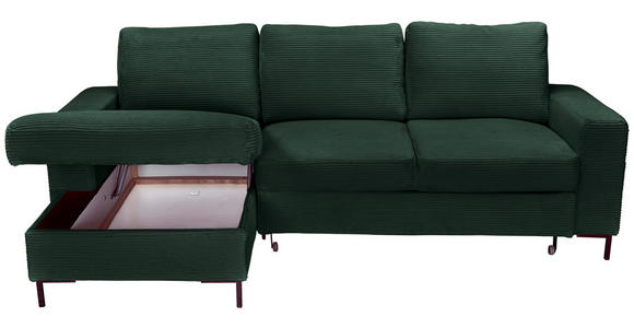 ECKSOFA Dunkelgrün Cord  - Dunkelgrün/Schwarz, KONVENTIONELL, Textil/Metall (150/240cm) - Carryhome
