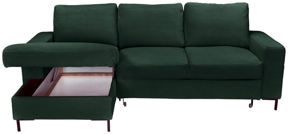 ECKSOFA Dunkelgrün Cord  - Dunkelgrün/Schwarz, KONVENTIONELL, Textil/Metall (150/240cm) - Carryhome
