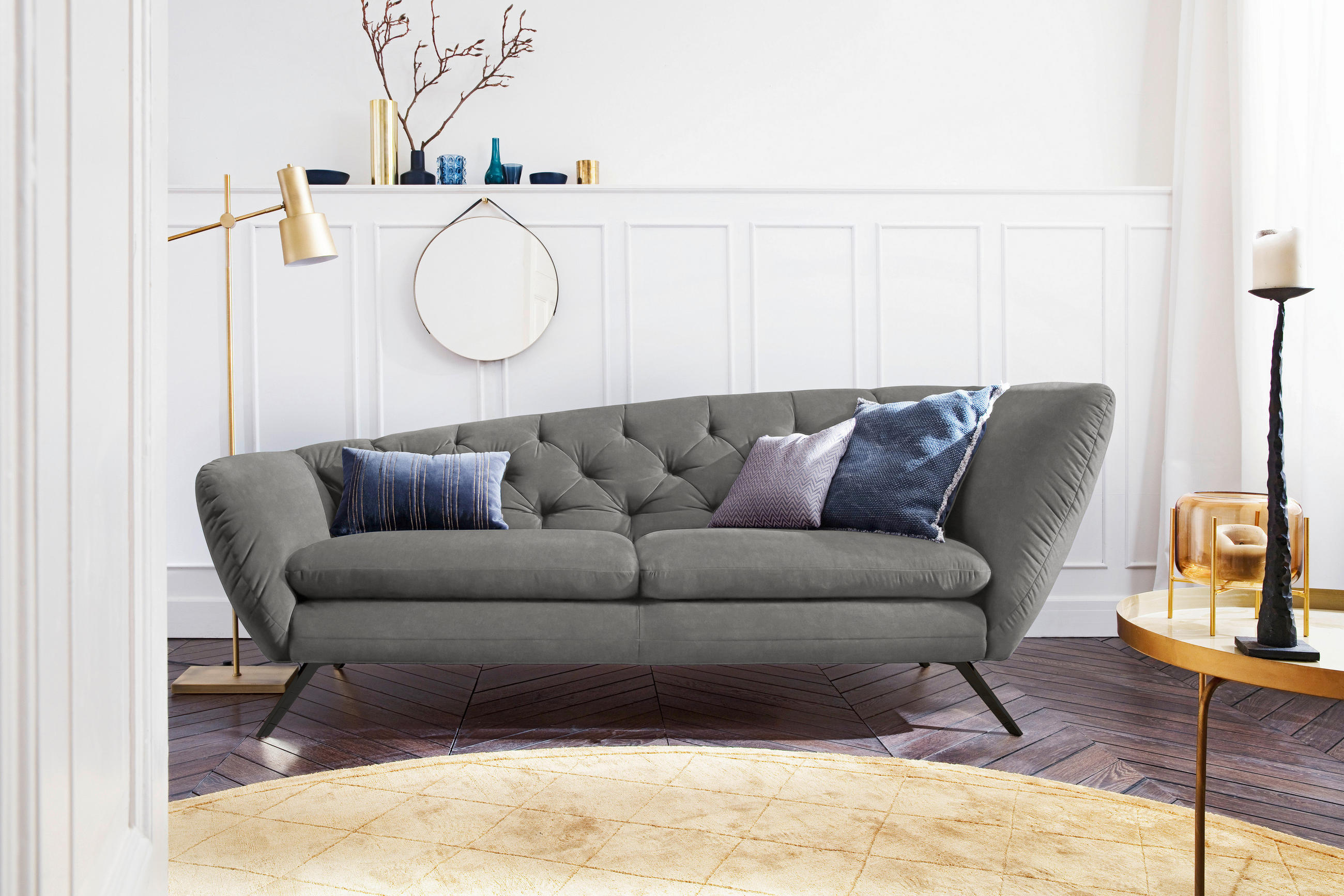 CHESTERFIELD-SOFA Mikrofaser Grau, Schwarz  - Schwarz/Grau, Design, Textil/Metall (223/84/90cm) - Pure Home Lifestyle
