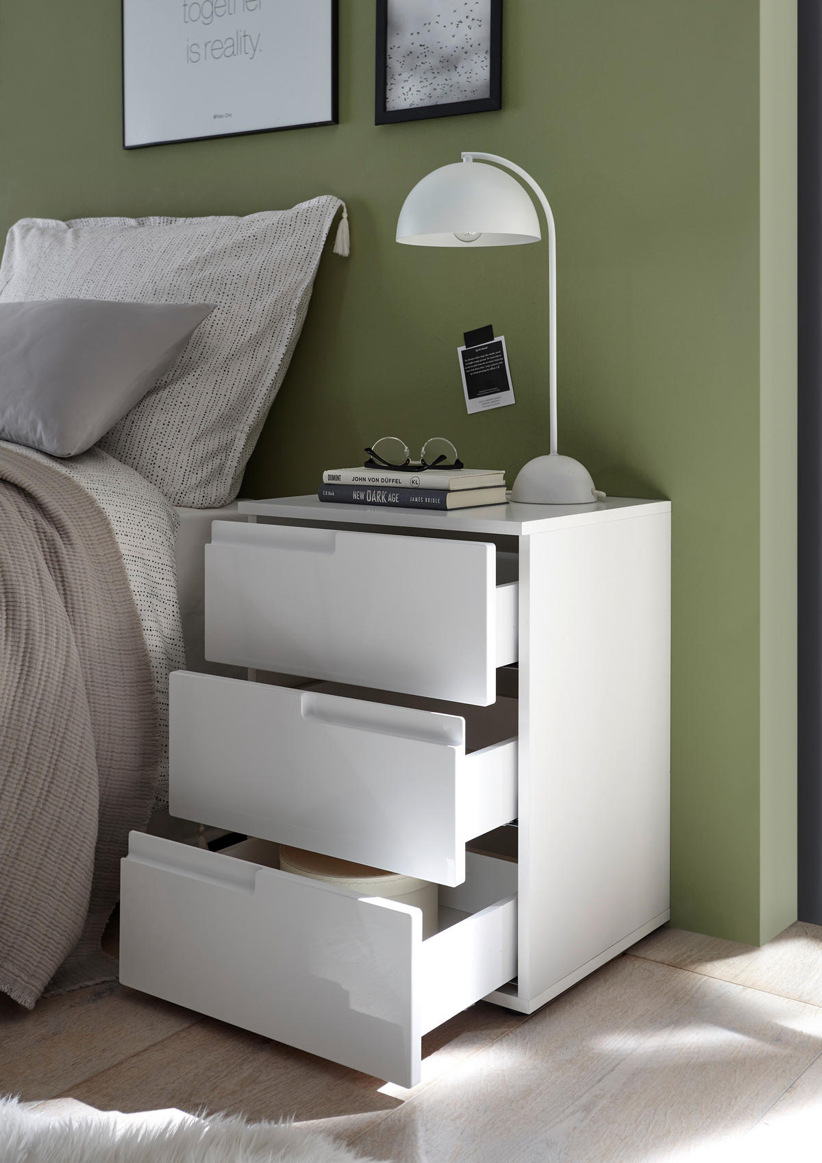 NOĆNI ORMARIĆ bijela, bijela visoki sjaj   - bijela/bijela visoki sjaj, Moderno, drvni materijal/plastika (46,2/60,9/40cm) - Carryhome