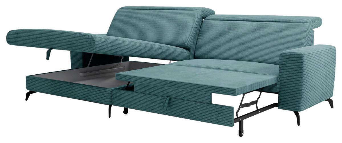 ECKSOFA in Cord Petrol  - Petrol/Schwarz, Konventionell, Textil/Metall (178/290cm) - Sit & More