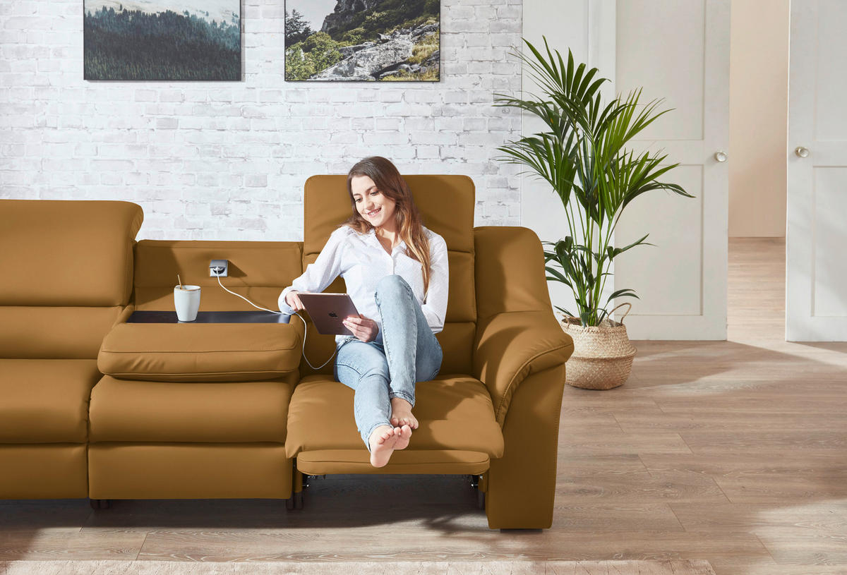 ECKSOFA  in Echtleder Senfgelb  260/324 cm  - Senfgelb/Schwarz, KONVENTIONELL, Leder/Kunststoff (260/324cm) - Cantus