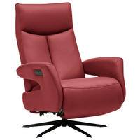 RELAXSESSEL Echtleder Relaxfunktion    - Rot/Schwarz, Design, Leder/Metall (74/105/82cm) - Welnova