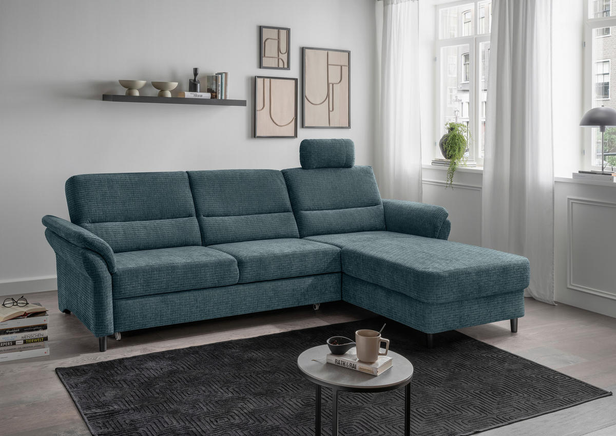 ECKSOFA Blau Mikrofaser  - Blau/Schwarz, MODERN, Holz/Textil (279/176cm) - Livetastic