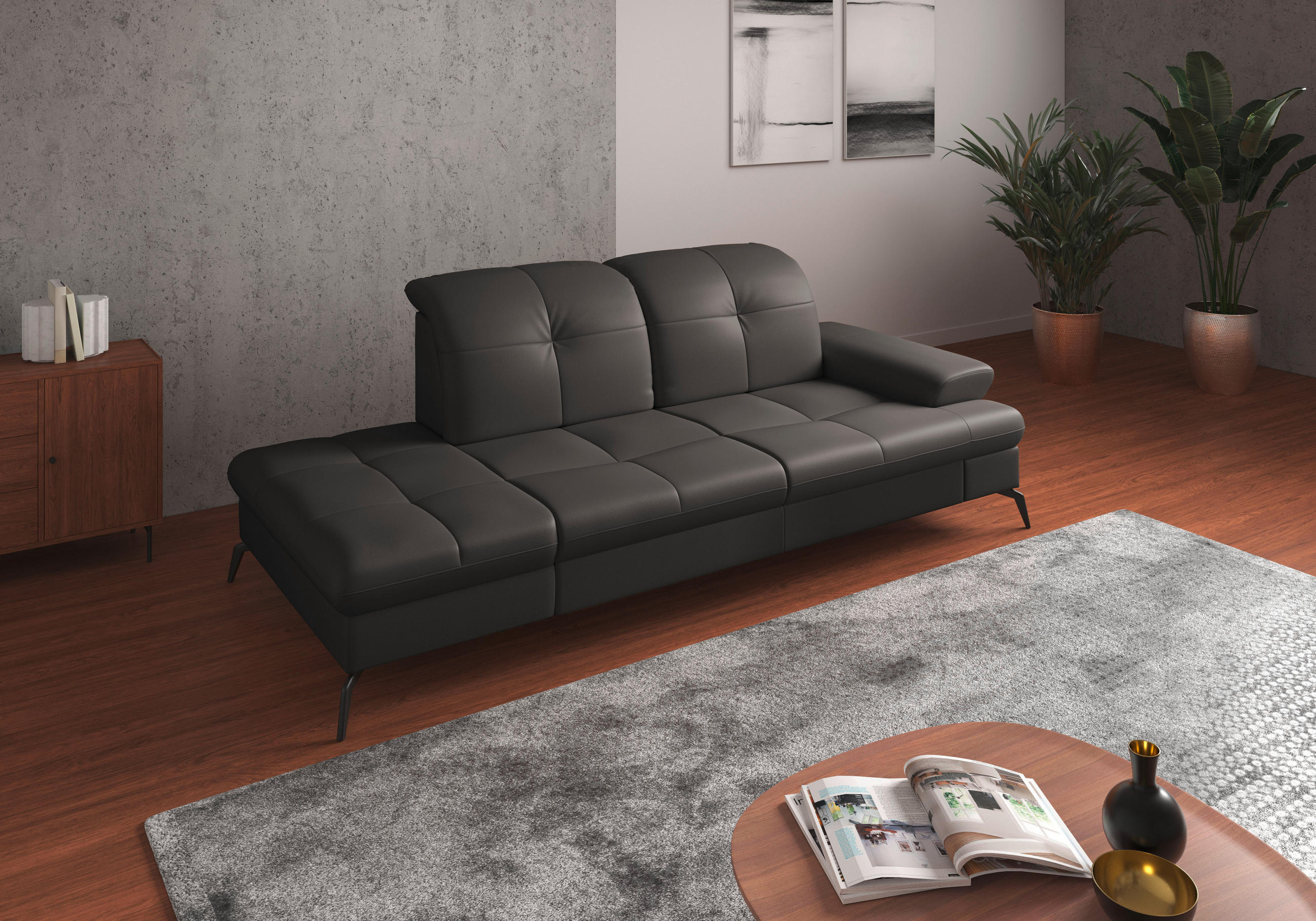 RÉCAMIERE in Echtleder Anthrazit  - Anthrazit/Schwarz, KONVENTIONELL, Leder/Metall (231/90/122cm) - Sit & More