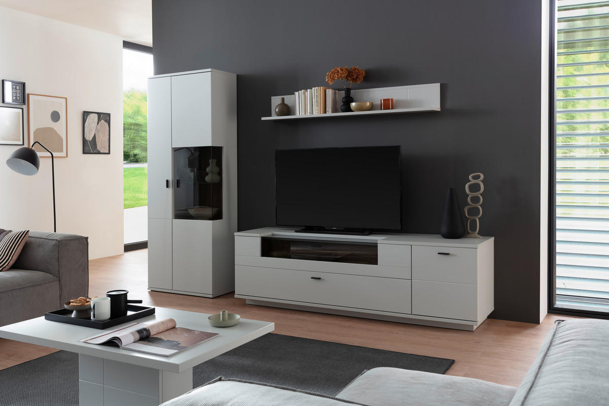 WOHNWAND  in Weiß, Eichefarben  280/199/50 cm  - Eichefarben/Anthrazit, Design, Glas/Holzwerkstoff (280/199/50cm) - Stylife