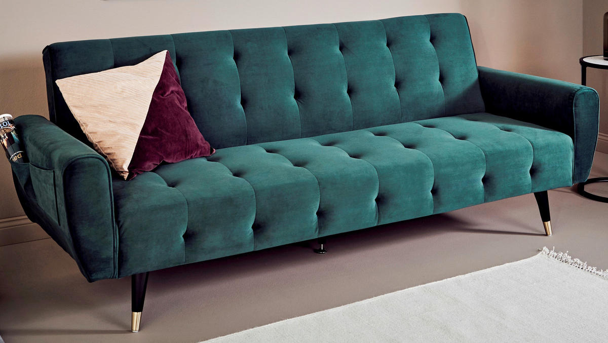 SCHLAFSOFA Samt Grün, Opal  - Goldfarben/Opal, MODERN, Holz/Textil (213/83/83cm) - Livetastic