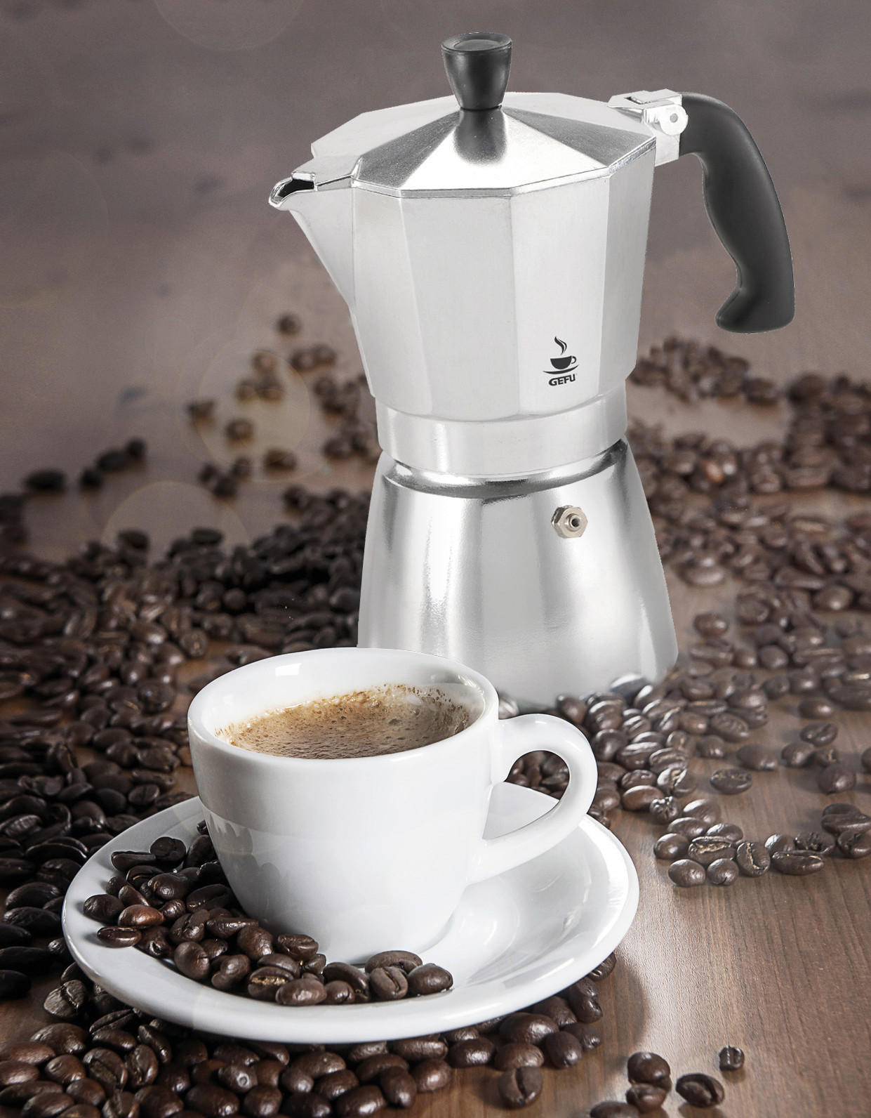ESPRESSOKOCHER  - Schwarz/Alufarben, Basics, Kunststoff/Metall (14/8,6/15,8cm) - Gefu