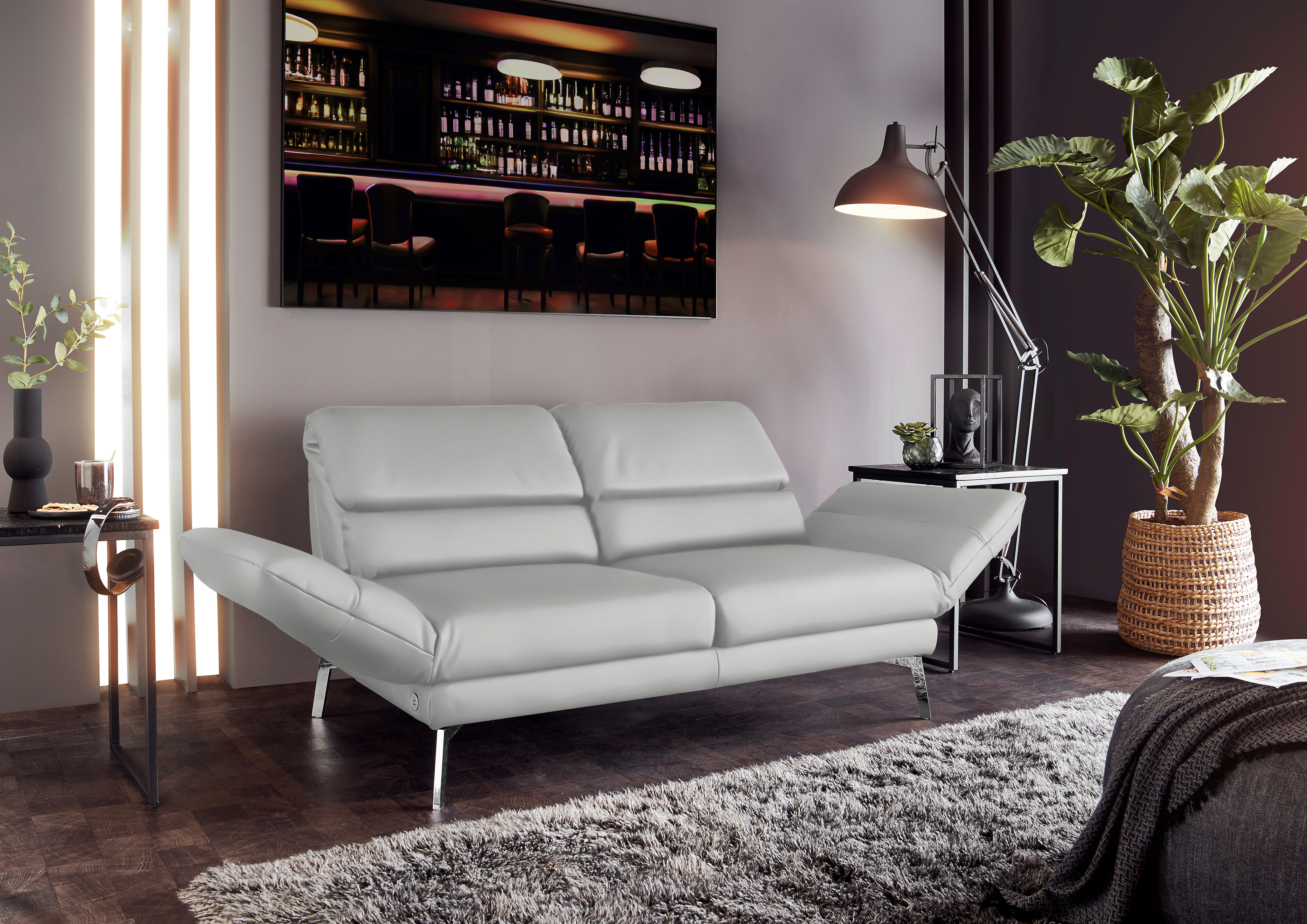 2-SITZER-SOFA Echtleder Hellgrau  - Chromfarben/Hellgrau, Design, Leder/Metall (178-226/82/96-177cm) - Dieter Knoll
