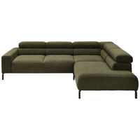 ECKSOFA inkl. Funktion Ottomane rechts  Dunkelgrün Feincord  - Dunkelgrün/Schwarz, Design, Textil/Metall (273/219cm) - Pure Home Lifestyle