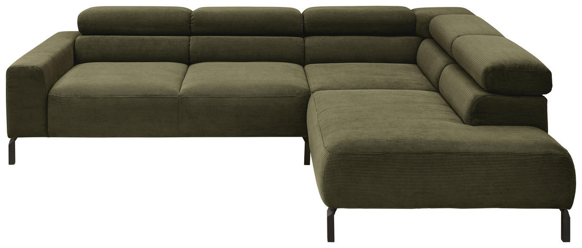 ECKSOFA inkl. Funktion Ottomane rechts  Dunkelgrün Feincord  - Dunkelgrün/Schwarz, Design, Textil/Metall (273/219cm) - Pure Home Lifestyle