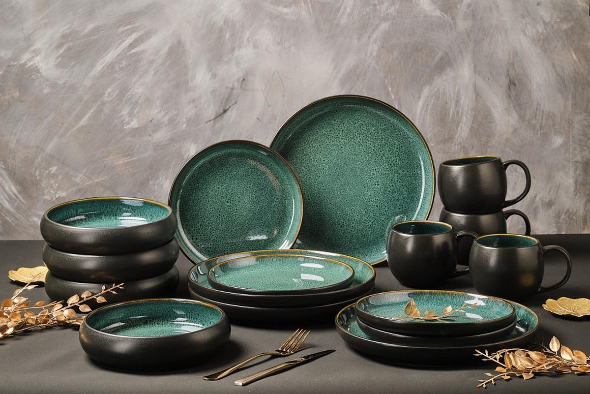 KOMPLETT SERVIS Faro Grün 16 delar  - grön, Design, keramik - Novel
