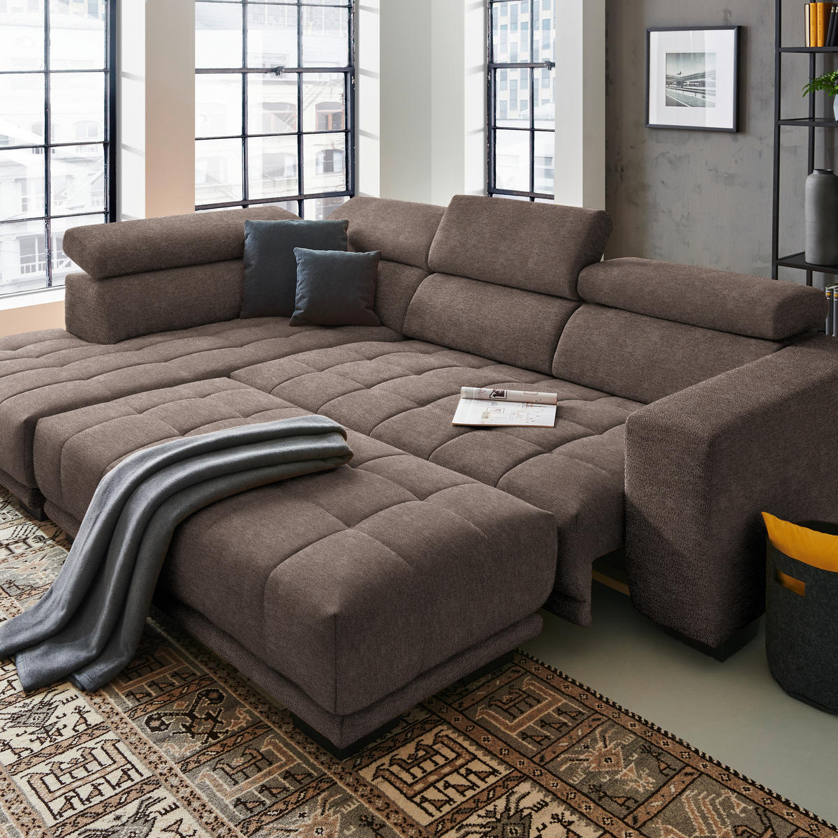 ECKSOFA in Mikrofaser Hellbraun  - Hellbraun/Schwarz, Design, Textil/Metall (207/301cm) - Xora
