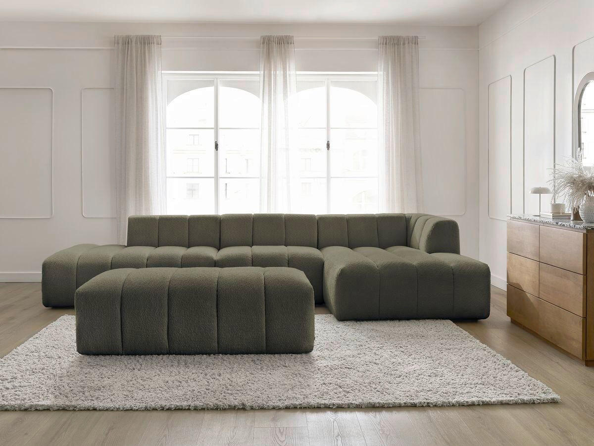 ECKSOFA Ottomane rechts  ANNECY Grün Bouclé  - Schwarz/Grün, MODERN, Kunststoff/Textil (262/170cm)